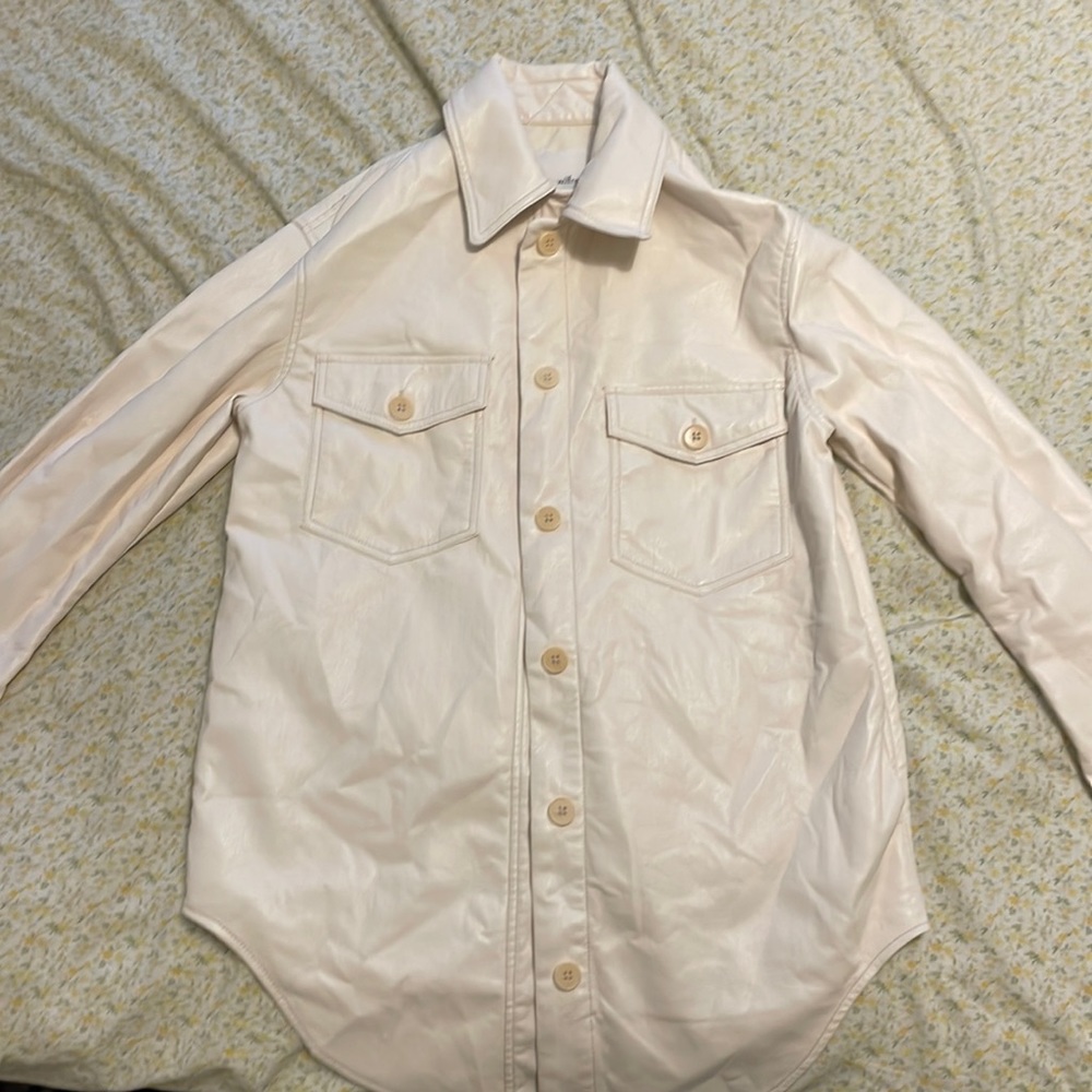 Wilfred Faux Leather Shirt Jacket in cream from Aritzia
